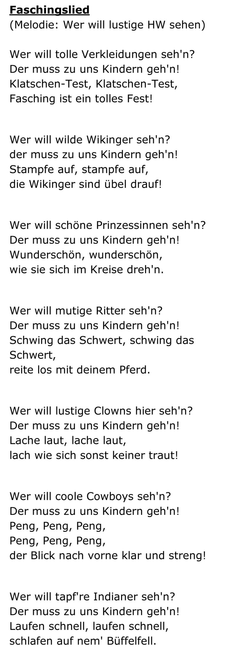 Faschingslied – Europakindergarten